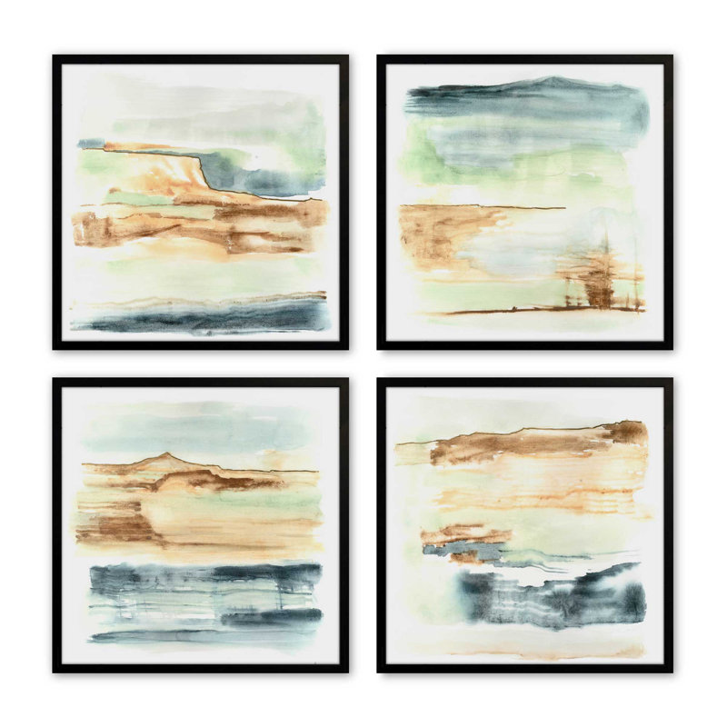 Ensemble de 4 imprimés Sandy Sky Stripes, 12 po x 12 po, Impression encadrée, Satin Black