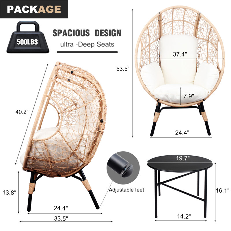 Ensemble de 3 chaises de patio avec table d'appoint