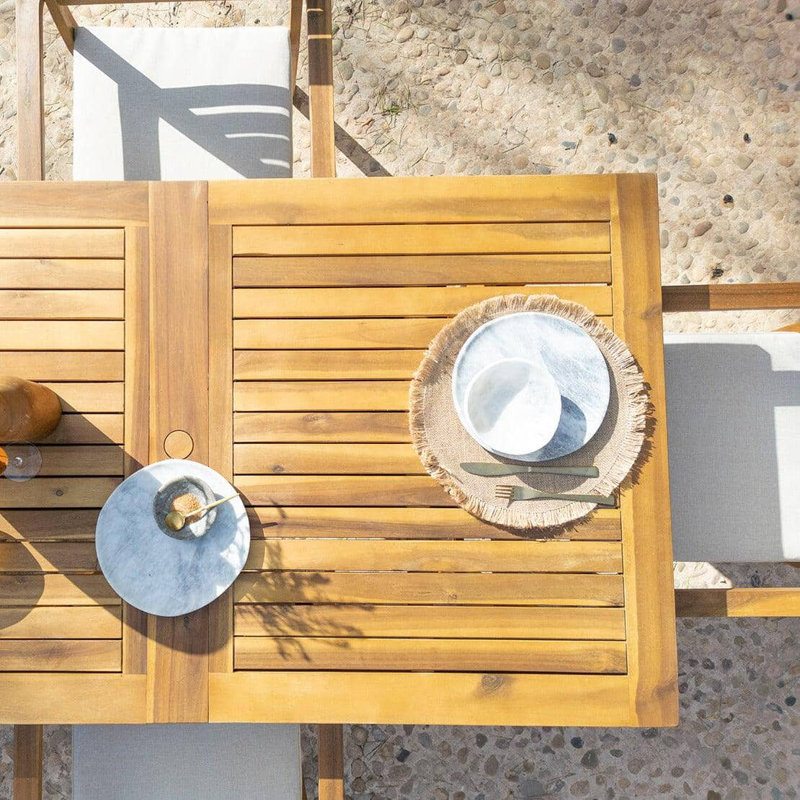 Sirmans 8 - Person Wood Patio Dining Set with Rectangular Table, Grey Umbrella
