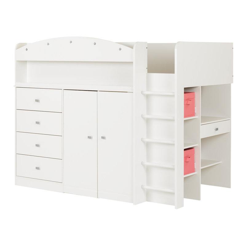 Princess Twin Loft Bed with Wood Frame and Storage Drawers