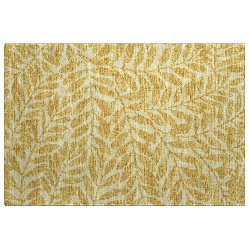 Premium Machine Washable Dream Shag ADS111 Tropical Leaves Rug, Gilded, 2'6" x 3'10"