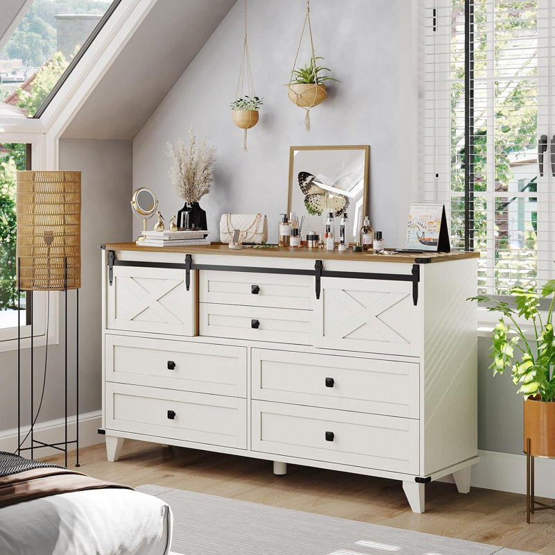 Commode 6 tiroirs Serhei, Brun / blanc