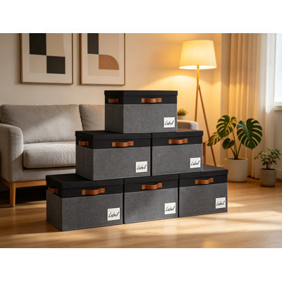 Storage Bins with Lids 6 Pack, Large Foldable Fabric Storage Baskets with Lids and 3 Handles, Stackable Closet Organizer Boxes for Home Office, 15 x 1