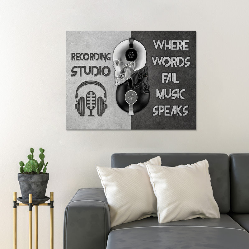 «Skeleton In Studio Studio - Where Words Fall Music Speaks», reproduction d'art graphique sur toile tendue