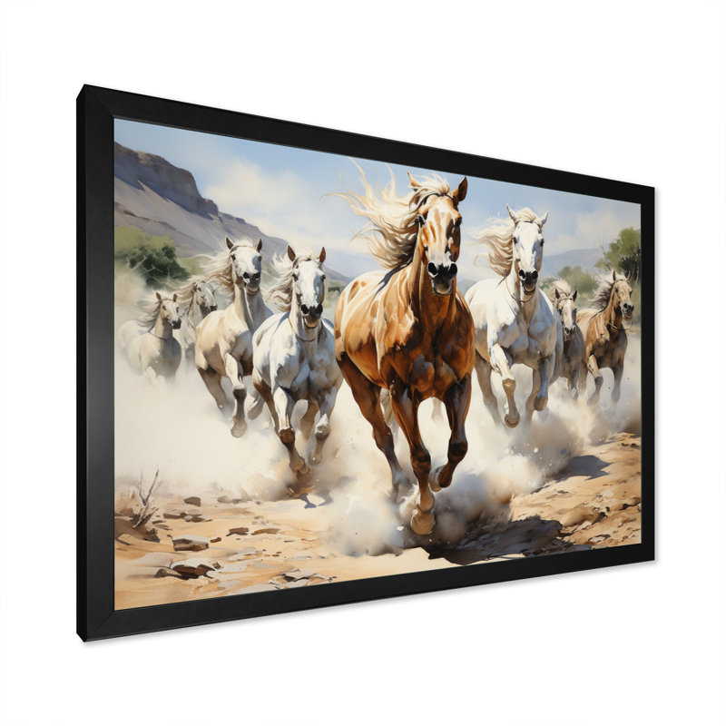 Cowboy Wild Mustangs Cowboys - Cowboys Canvas Art Print, Cadre simple noir, H 16 po x l 32 po x P 1 po