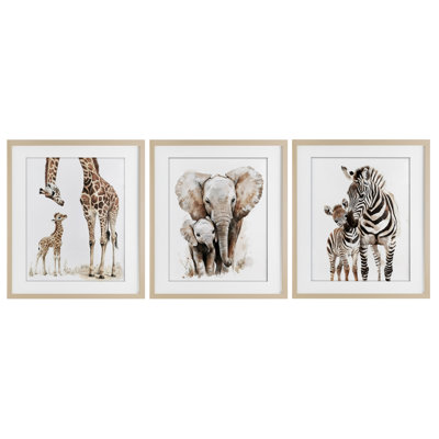 Jungle Animal Babies with Mothers, ensemble de 3 reproductions encadrées sous verre, par Ramona Murdock