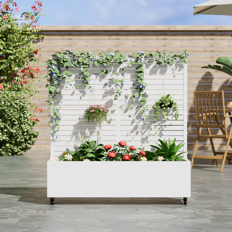 Eulau Metal Planter Box with Wheels, 47" H x 47" W x 16" D, White