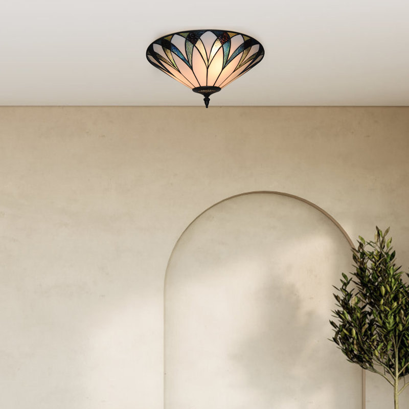 Plafonnier encastré 3 lumières en verre Tiffany, Noir