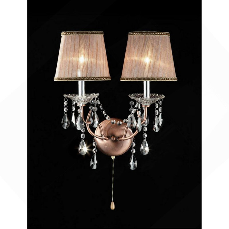 Grande applique murale en métal 17 "Rosie", finition rose argenté et accents de cristal