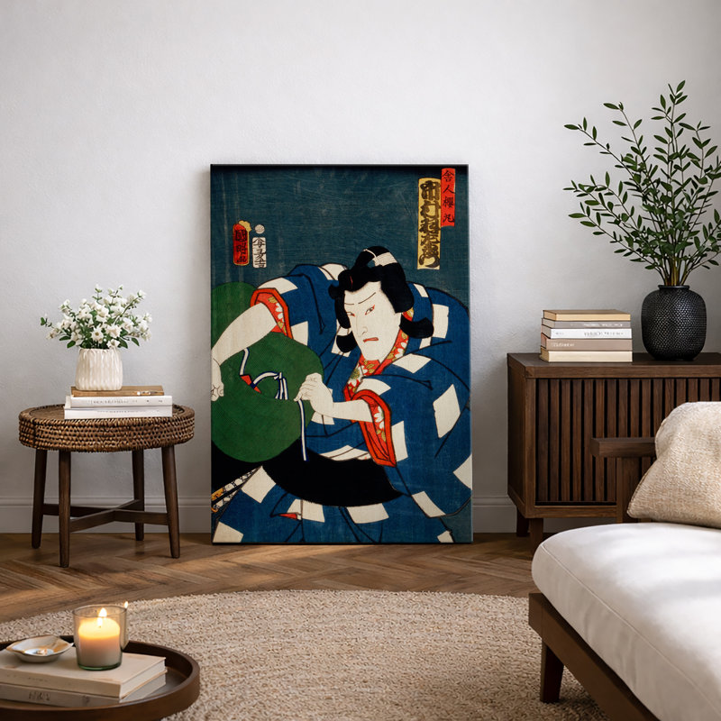 Art japonais japonais, scène d'action en robe bleue, images traditionnelles Edo kaboui, impression sur toile encadrée