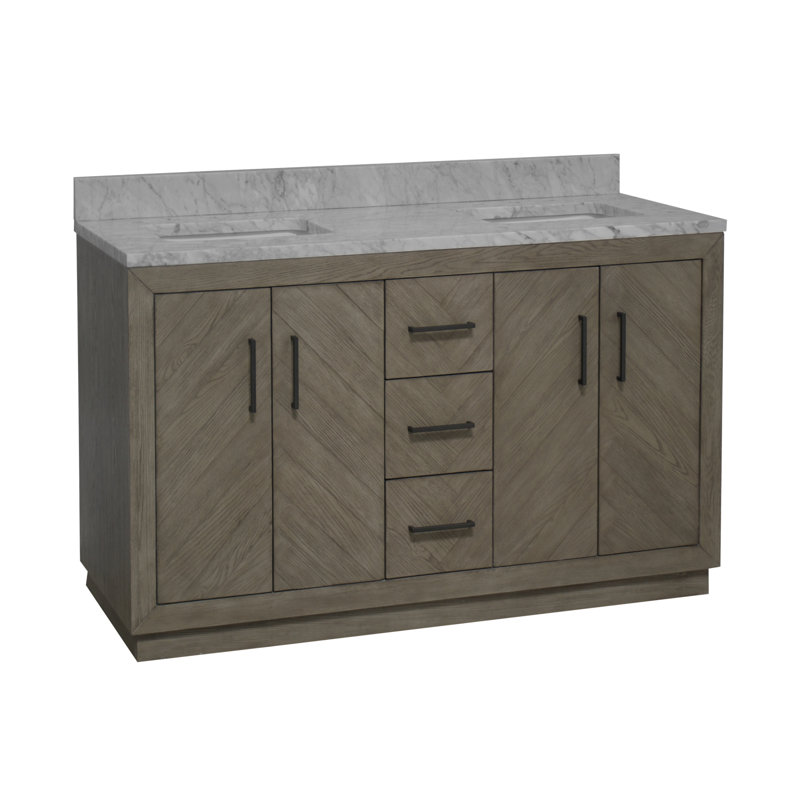 Peyton 60" Gray Oak Double Bathroom Vanity with Marble Top
