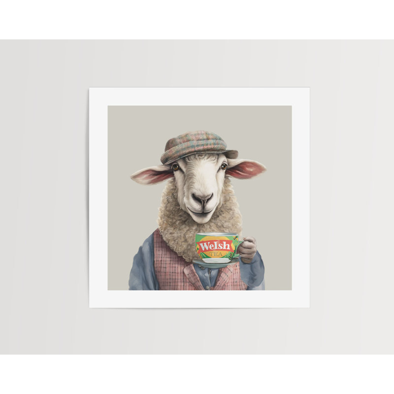 Watercolour Welsh Sheep Carys Country Wall Art Print Unframed 12x12" - No Frame Print