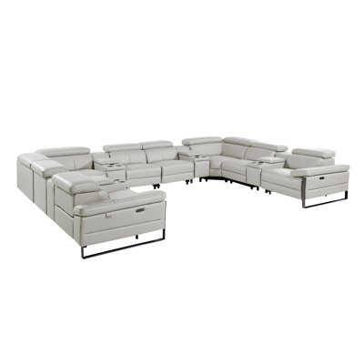 Top Grain Italian Leather 12-Piece U-Shaped Modular Power Reclining Sectional With 4 Power Recliners & Power Headrests