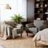 Fauteuil club capitonné en chenille à accoudoirs carrés avec 2 coussins