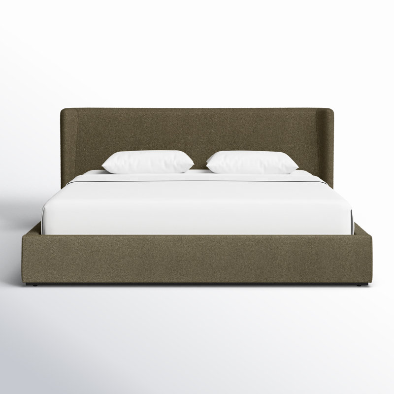 Lit plateforme tapissier Wolcott, Très grand lit, Vert olive