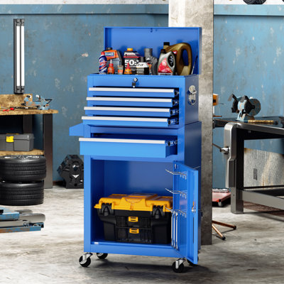 Coffre à outils 5 tiroirs à roulettes, armoire à outils amovible en métal 2-en-1 avec roues verrouillables