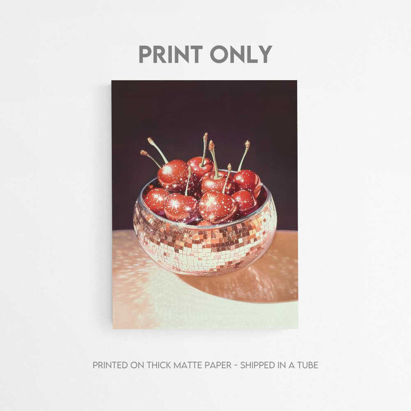 Affiche Disco Cherries - Prête à accrocher avec des options d'encadrement, H 30 po x l 40 po, Brown