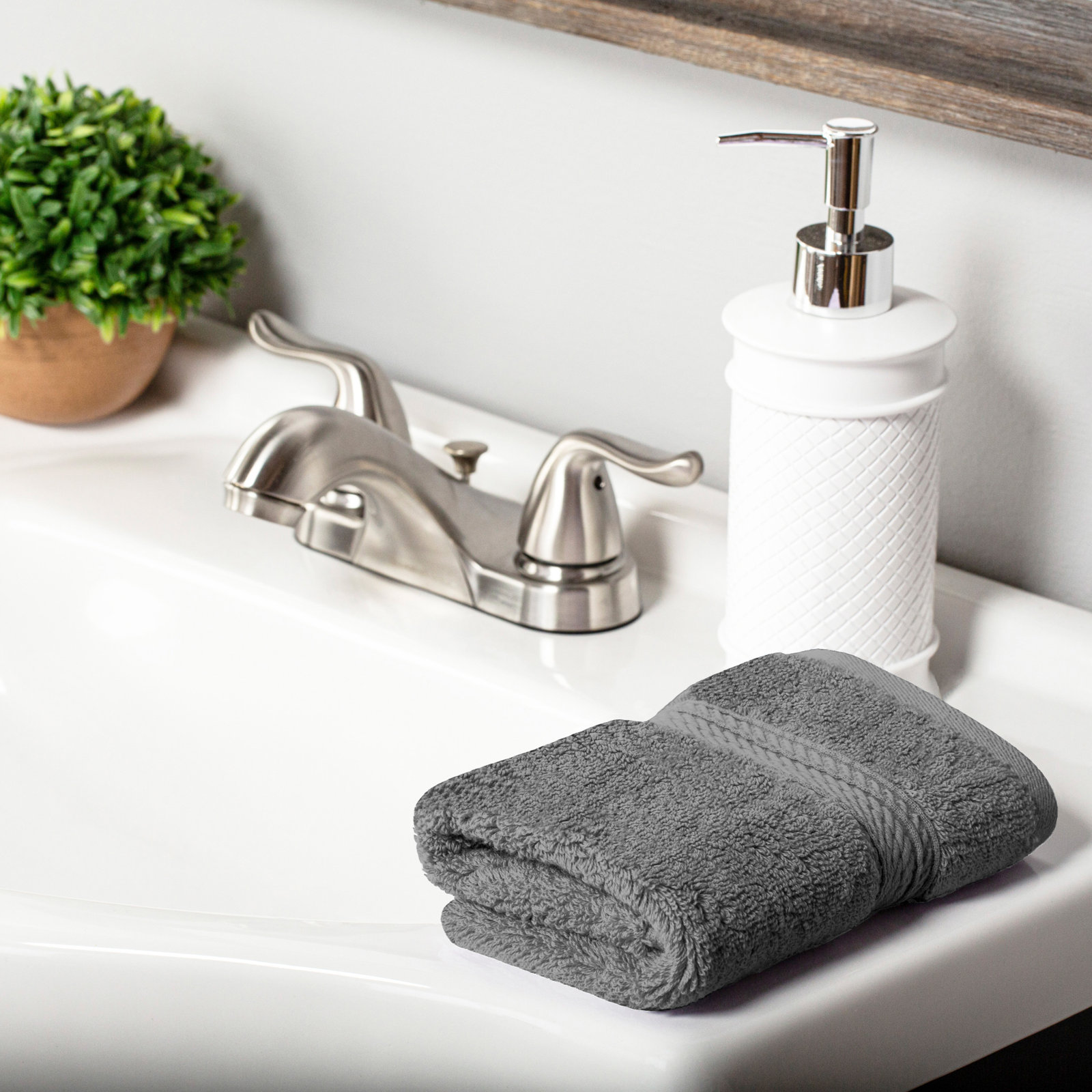 Egyptian Cotton Washcloth Set, Charcoal, Washcloth - 6 Pack