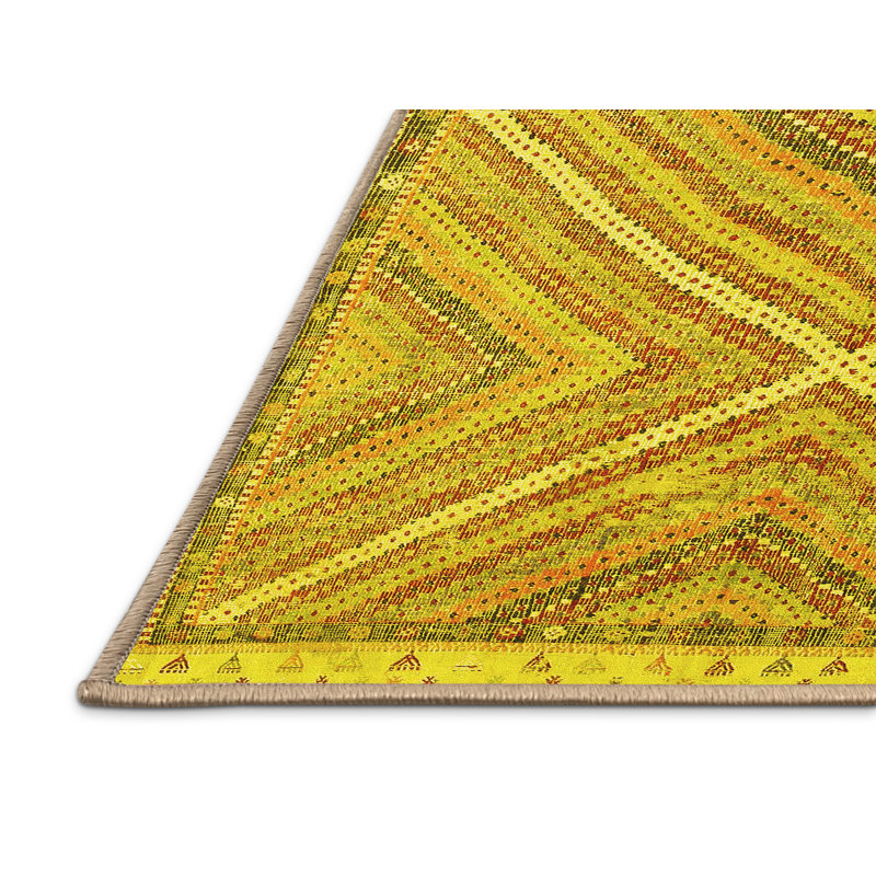 Tapis contemporain jaune 843 lavable à la machine, Rectangle 2 pi x 3 pi