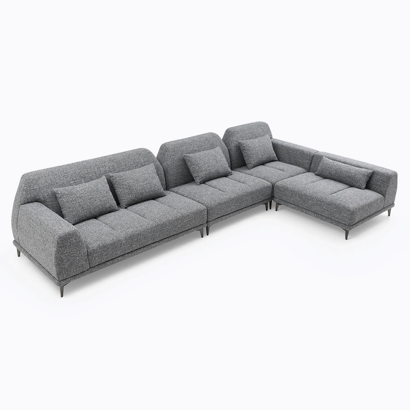 Upholstered L-Shaped Sectional Right Hand Facing, Grey Fabric