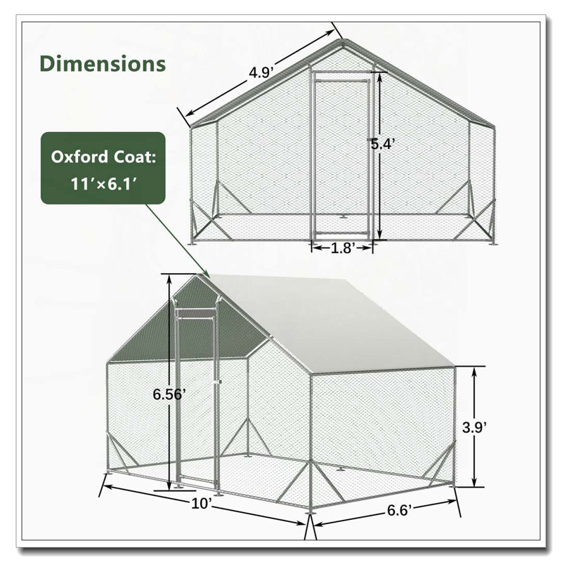 Grand poulailler en métal avec couvercle imperméable, H 79 po x l 120 po x P 79,2 po