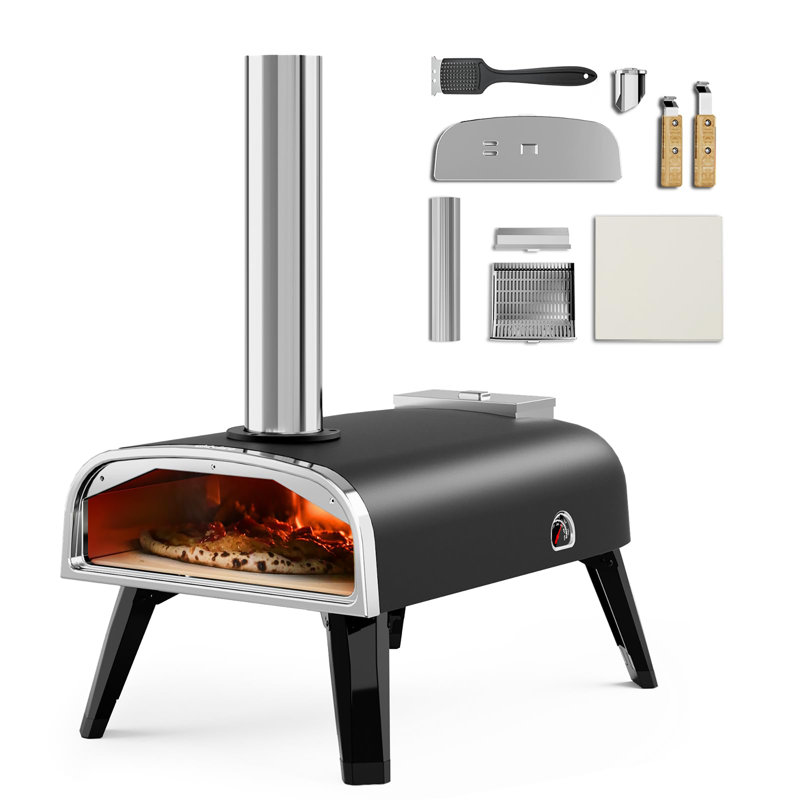 Outdoor Wood Fired Pizza Ovens Pellet Pizza Stove, 25.4" H x 14.3" W x 21.7" D