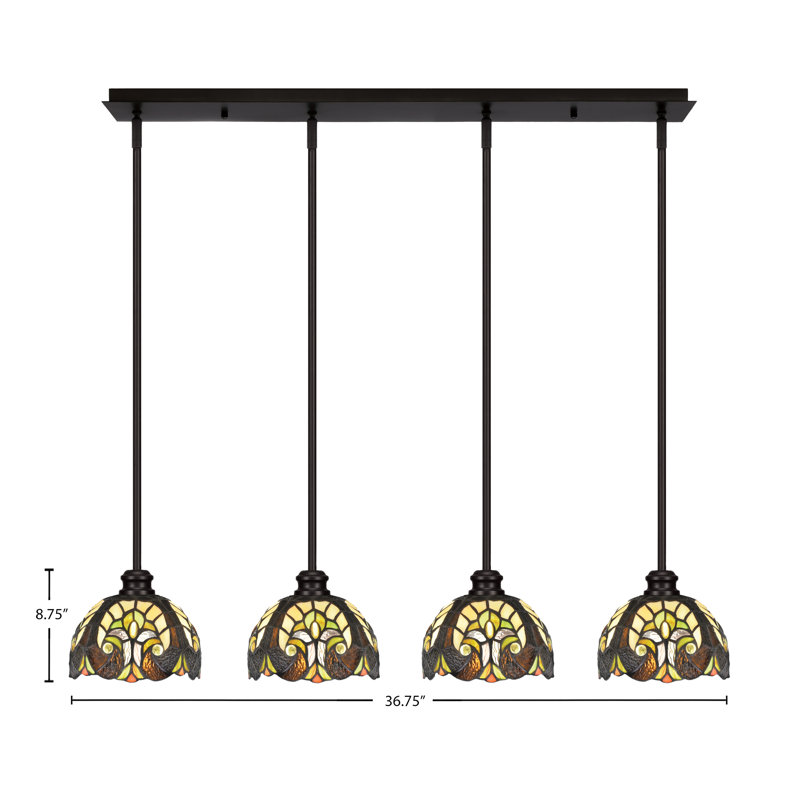 Edge 4 Light Linear Pendalier Shown In Espresso Finish With 7" Ivory Cypress Art Glass