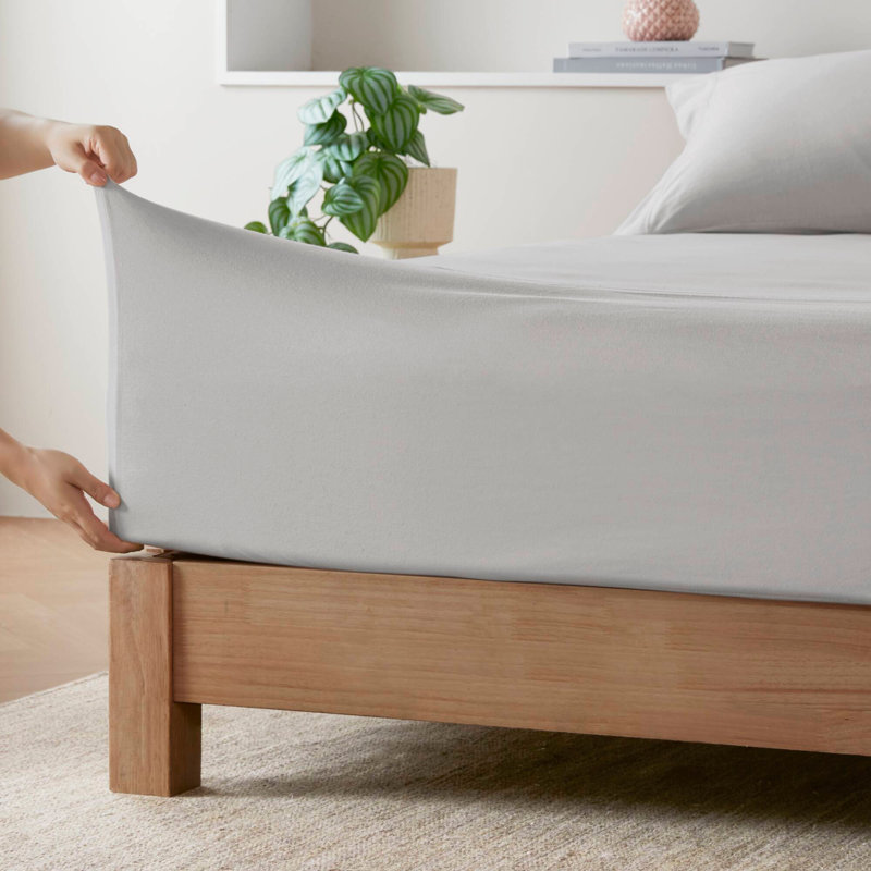 Ensemble de draps en tricot de coton toutes saisons, Gris, Housse de couette grand + 3 articles supplémentai
