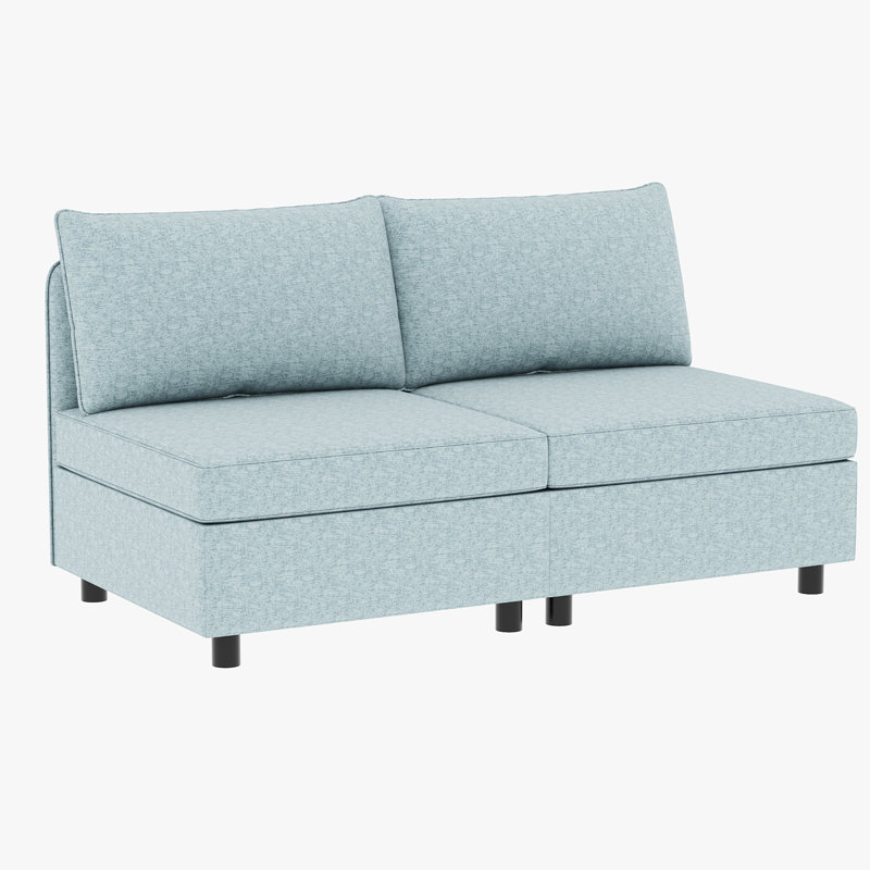 Armless Seat For Modular Living Room , Convertible With Storage, 2Pcs Antique Blue Chenille Fabric Sectional, High Sponge And Spring Cushions Sleeper Sectional Storage Feature, 2 Couch, Comfortable