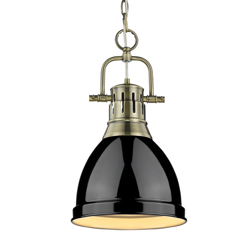 Luminaire suspendu unique à 1 lumière Alethia sans accents de matériau secondaire ou d'accent, Noir, Laiton vieilli