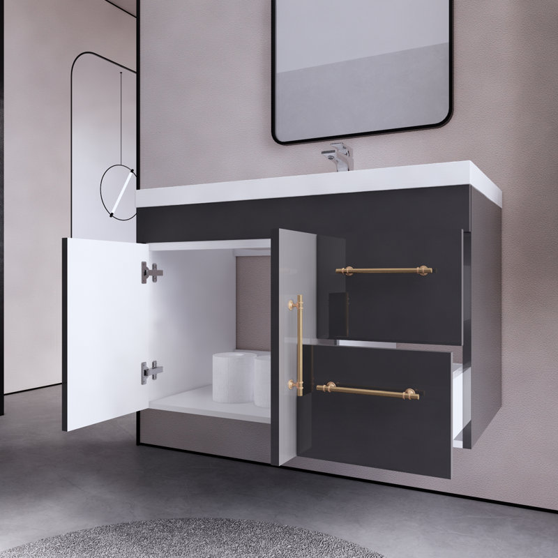 Ensemble de meuble-lavabo mural simple 35 po Blandon, Gris