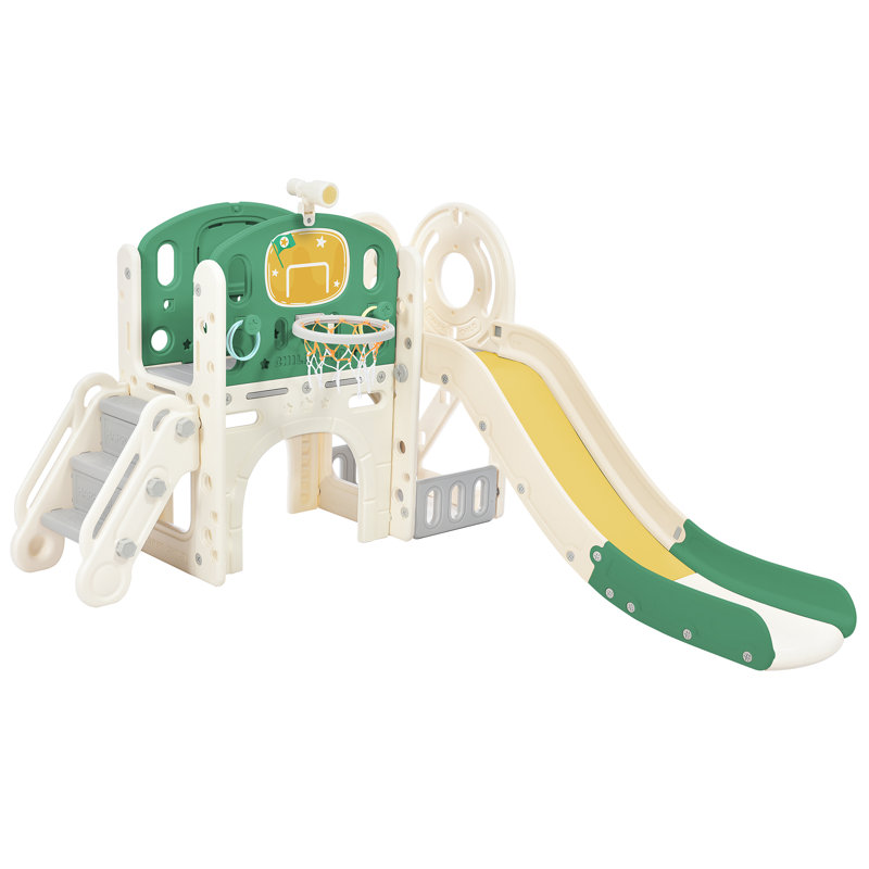 BASAT 60.2'' W Plastic Freestanding Slide, White/Green