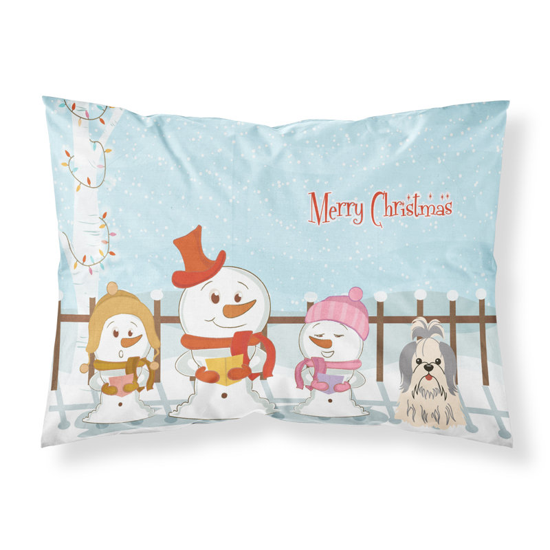 Taie d'oreiller Merry Christmas Merry Christmas, Shih Tzu argent et blanc choristes