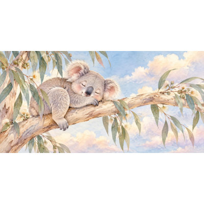 Sleepy Koala Wallpaper Mural, Peel and Stick Kids Room Wall Mural, Watercolor Sleepy Animals Nursery Wallpaper