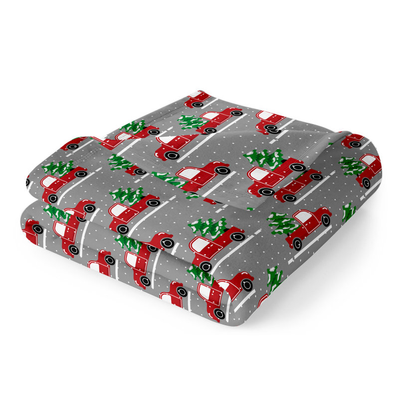 Festive Christmas Tree Truck Fleece Throw Blanket