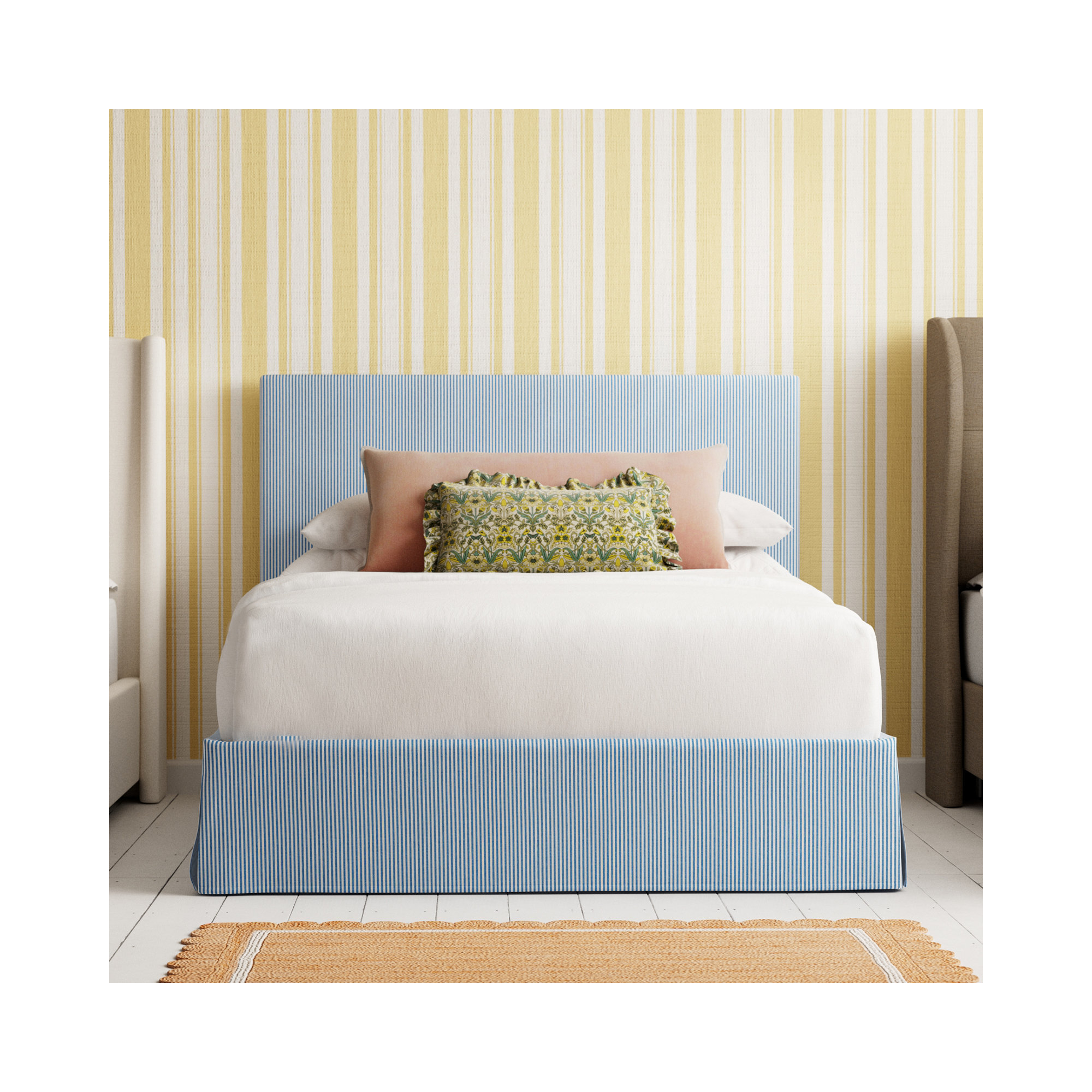 Verona Upholstered Slipcover Bed, Prep Stripe Blue, Twin