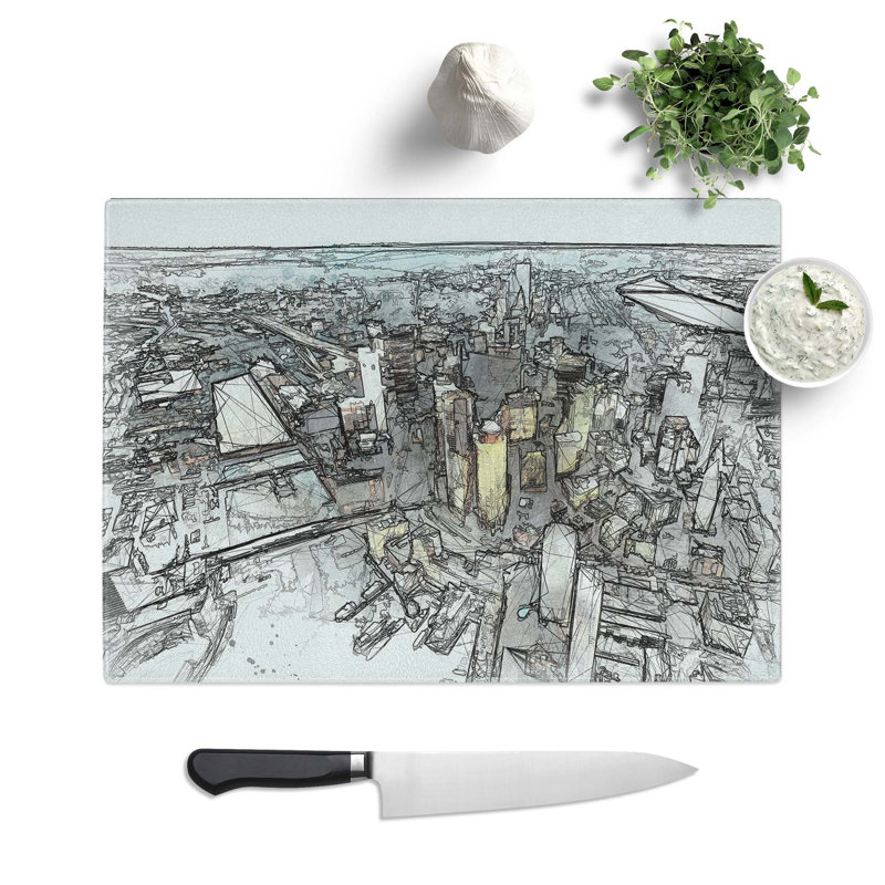 Tempered Glass Boston Massachusetts Chopping Board, 39 cm W x 28.5 cm L
