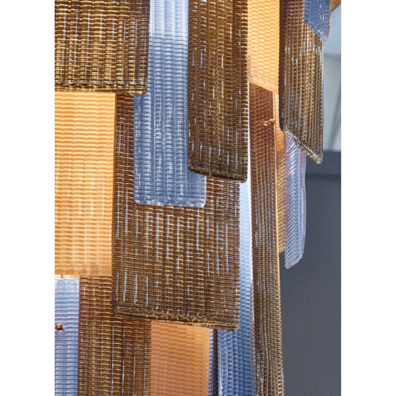 Lustre cascade en verre de Murano, Givré, Laiton, 26" Diameter x 56" Height