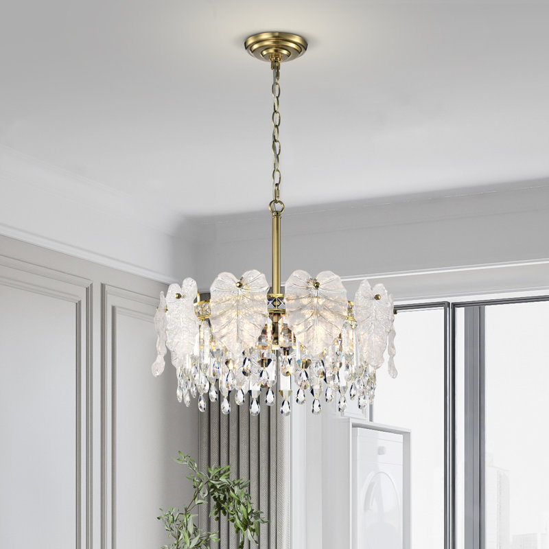 Arberie 5-light Brushed Shiny Brass Leaf-shaped Crystal Chandelier