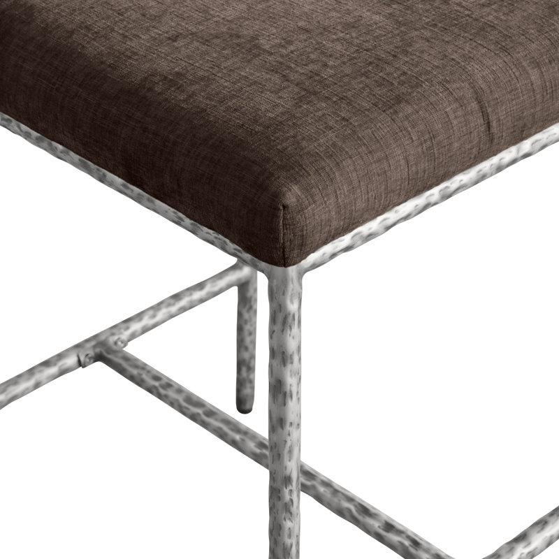 Tabouret de comptoir rembourré Reeves, Argent brossé, Tissu chenille brun
