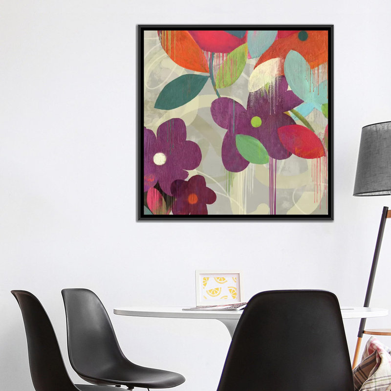 « graffiti fleur i », impression sur toile, H 18 po x l 18 po x P 1,5 po, Toile avec cadre flottant noir, Pas de tapis