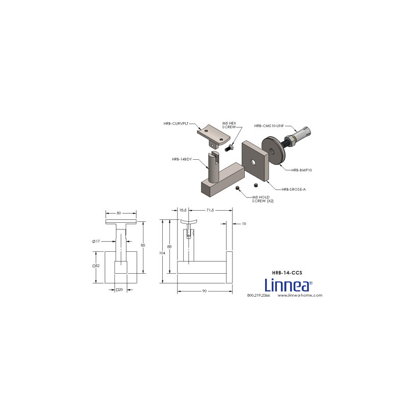 Support de main courante en béton avec rosette carrée et plaque incurvée, Acier inoxydable satiné