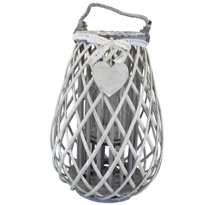 Glass Tabletop Lantern, Grey, 36cm H x 30cm W x 30cm D