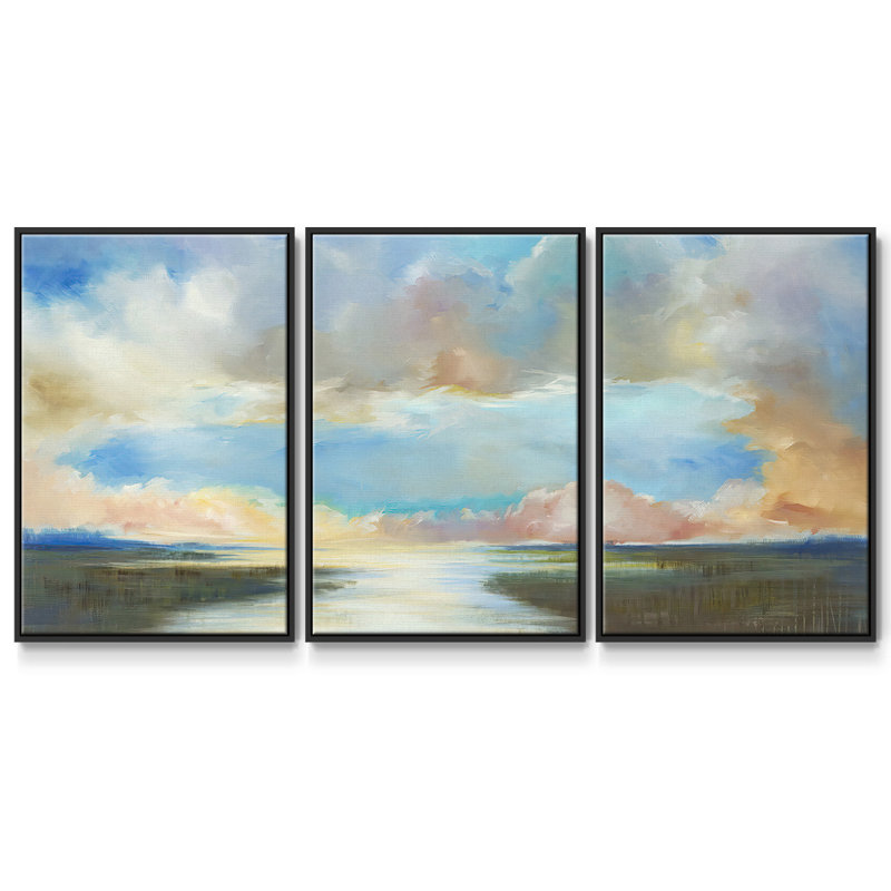 Dawn Breaks, encadré sur toile, 3 pièces, H 36 po x l 75 po x P 2 po, Noir