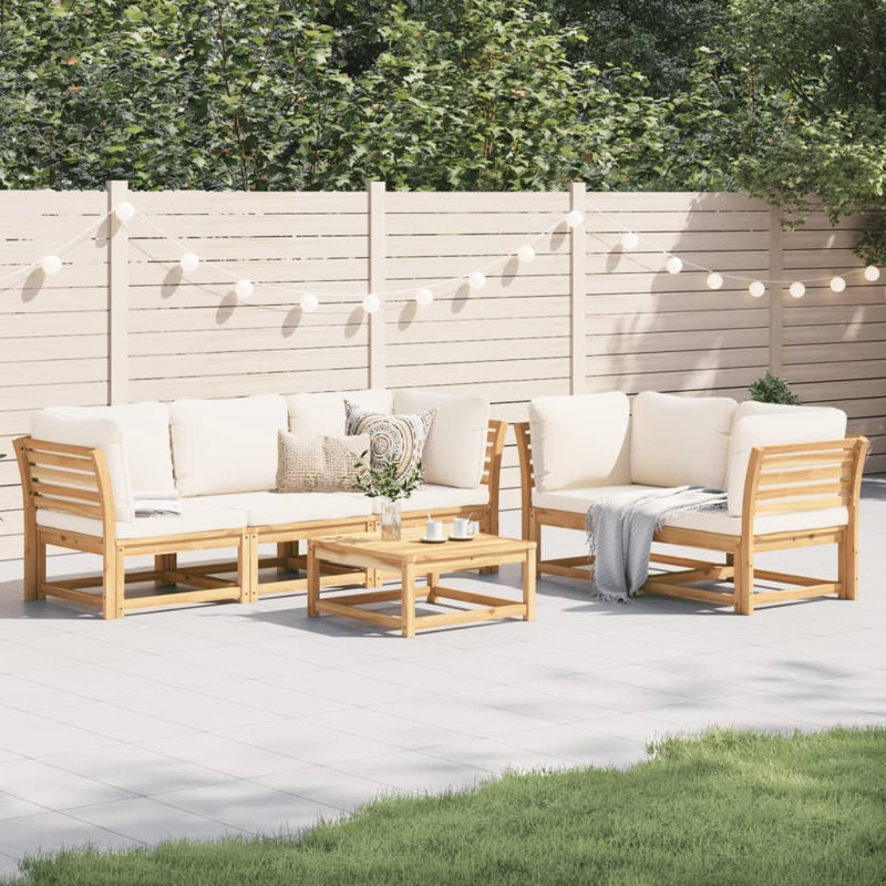  Ensemble de salon de jardin blanc crème, bois d'acacia