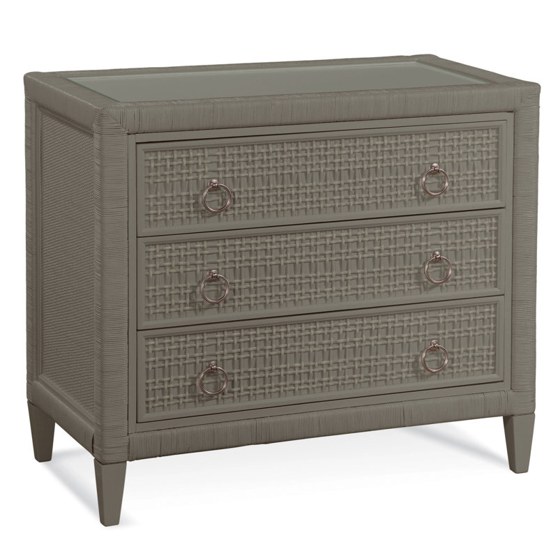 Monterey 3 Drawer Wicker Chest, Stone Hearth, Yes, Satin Nickel