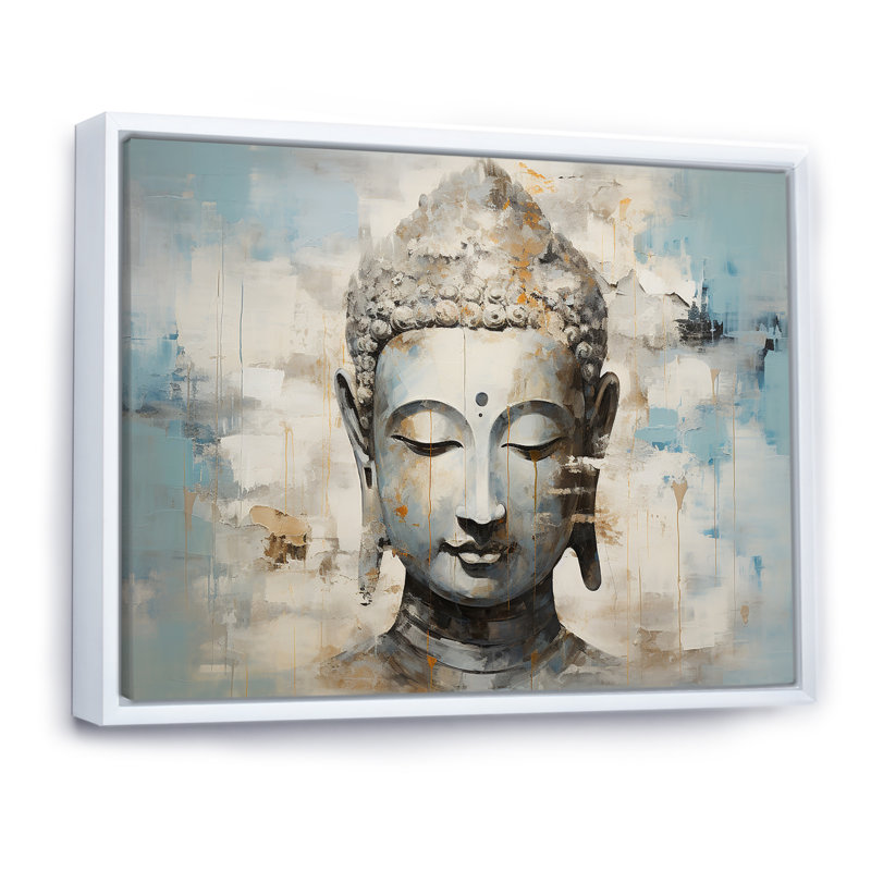 Simple Bouddhism Statue III - Bouddhisme, art mural, Cadre flottant blanc, H 34 po x l 44 po x P 1,5 po