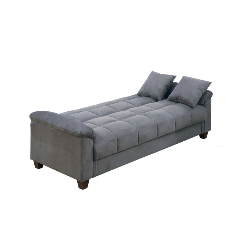 Tahira Convertible Sofa With Tapered Legs, Grey Box-Tufted Microfiber