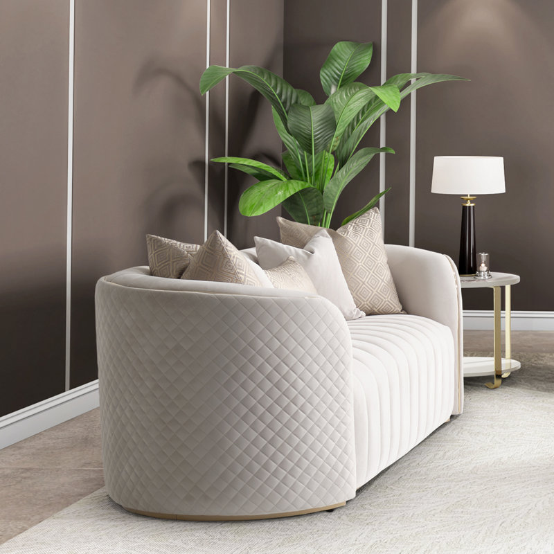 Ariana 83'' Velvet Round Arm Loveseat, Beige, 31" H x 83" W x 35" D
