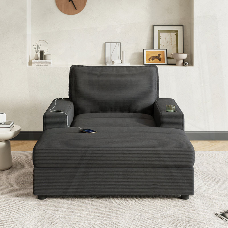 Corduroy Sofa Bed with Cup Holders & USB Charging Port, Grey